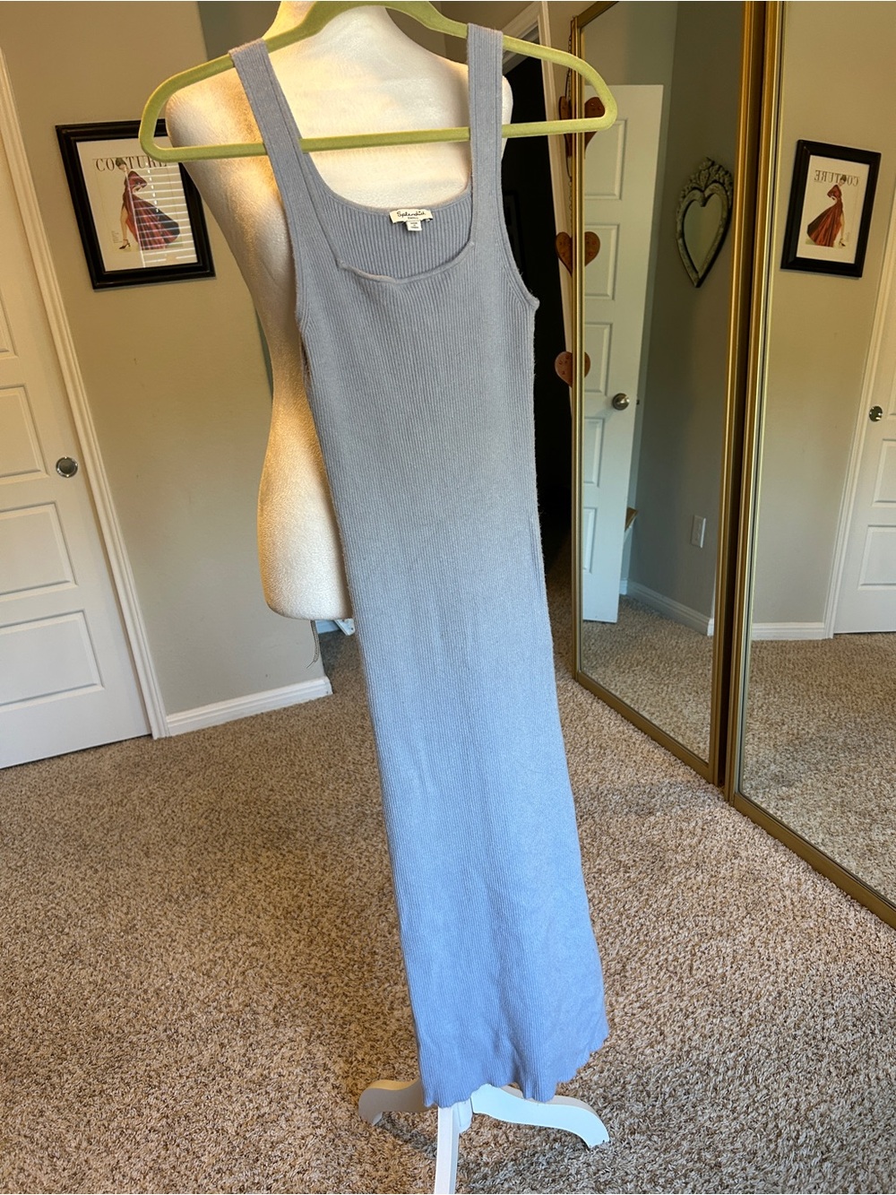 Splendid Square Neck Sleeveless Ribbed Bodycon Maxi Dress Lavender Size Small
